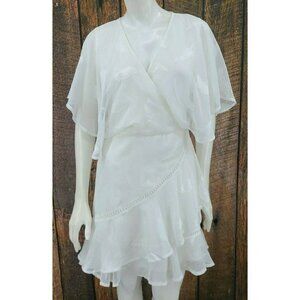 New TwoSisters The Label Dress Womens 6 White Feather Print Chiffon Mini